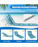 Gouun 3 Pieces Beach Lounge Chair Mat Set 2 Adjustable Lounge Chairs with Table Stripe
