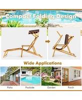 Gouun Birch Wood Chaise Lounge Chair Foldable Beach with Adjustable Canopy