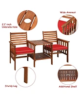 Gouun 3 pcs Outdoor Patio Table Chairs Set Acacia Wood Loveseat