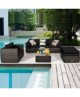 Gouun 6 Pcs Patio Rattan Furniture Set with Sectional Cushion