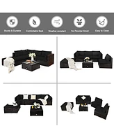 Gouun 6 Pieces Outdoor Patio Rattan Sectional Sofa Set with Table