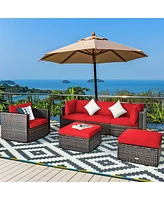 Gouun 6 Pcs Patio Rattan Furniture Set with Sectional Cushion