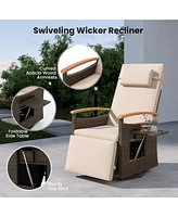 Gouun Patio Rattan 360° Swivel Recliner Chair with Adjustable Backrest and Footrest