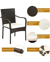 Gouun Set of 4 Patio Rattan Stackable Dining Chair with Cushioned Armrest for Garden