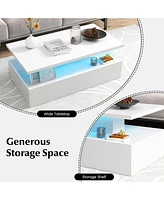 Gymax Led Coffee Table 2-Tier High Glossy with Adjustable Light & Remote Control White