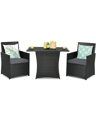 Gouun 3 Pieces Patio Rattan Furniture Set with Cushion and Sofa Armrest