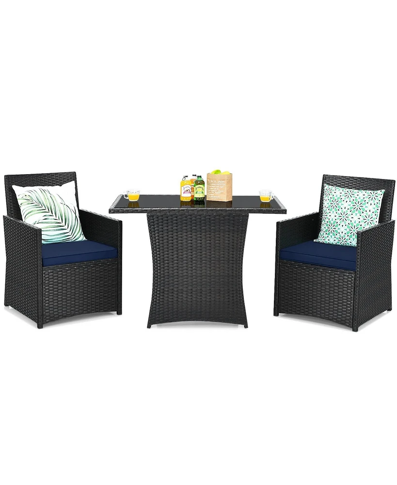 Gouun 3 Pieces Patio Rattan Furniture Set with Cushion and Sofa Armrest