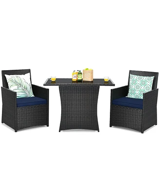 Gouun 3 Pieces Patio Rattan Furniture Set with Cushion and Sofa Armrest