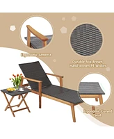 Gouun 2 Pieces Patio Chaise Lounge and Table Set with 4-Level Adjustable Backrest