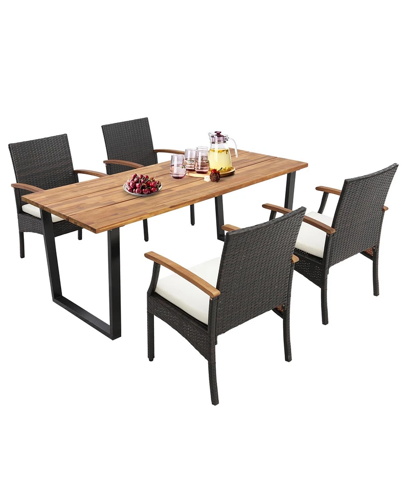 Gouun 5 Pieces Patio Wicker Chair and Dining Table Set with 2 Inch Umbrella Hole