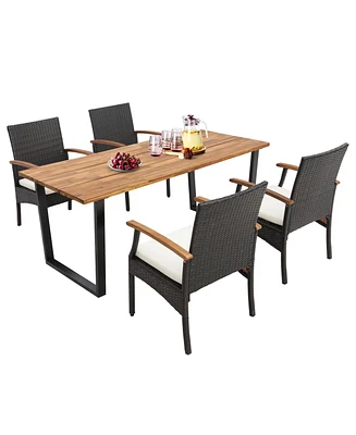 Gouun 5 Pieces Patio Wicker Chair and Dining Table Set with 2 Inch Umbrella Hole