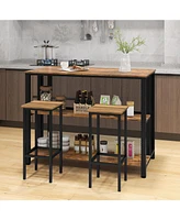 Gouun 36 Inch 3-Tier Bar Table with Storage Metal Frame Adjustable Foot Pads for Dining Room