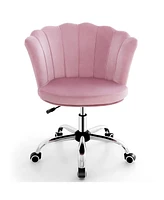 Gouun Adjustable Vanity Velvet Chair with Seashell Back and Wheels