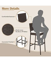 Gouun 4 Pieces Patio Wicker Barstools with Seat Cushion and Footrest-Set of 4