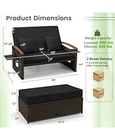 Gouun Outdoor Wicker Daybed with Folding Panels and Storage Ottoman