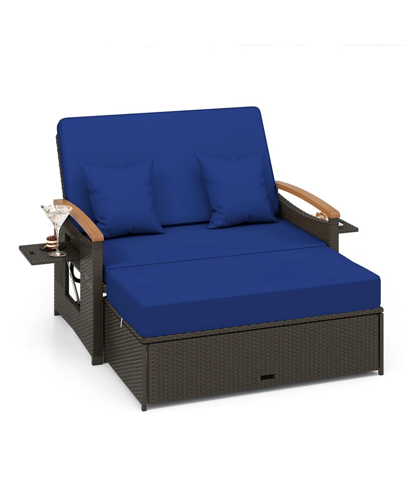 Gouun Outdoor Wicker Daybed with Folding Panels and Storage Ottoman