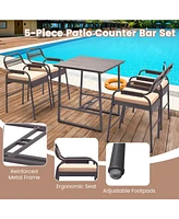 Gouun 5 Piece Rattan Counter Set with 4 Stools and Polywood Bar Table