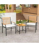 Gouun 3 Pieces Outdoor Furniture Set Acacia Wood Patio Conversation Set with Cushions