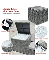 Gouun 8 Piece Wicker Sofa Rattan Dinning Set Patio Furniture with Storage Table