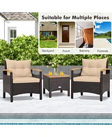 Gouun 3 Pieces Patio Rattan Furniture Set with Removable Cushion