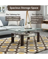 Gouun Rectangle Glass Table with Metal Legs