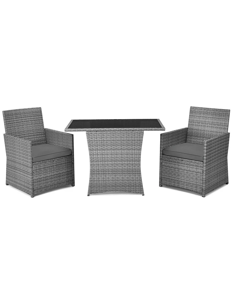 Gouun 3 Pieces Patio Rattan Furniture Set with Cushioned Armrest Sofa