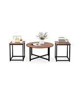 Gouun 3-Piece Table Set Round Table and 2PCS Square End Tables