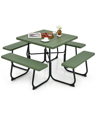 Gouun Outdoor Picnic Table with 4 Benches and Umbrella Hole