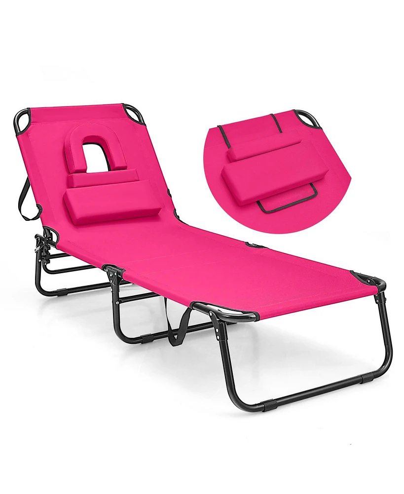 Gouun Beach Chaise Lounge Chair with Face Hole and Removable Pillow