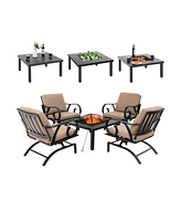 Gouun 5 Pieces Patio Rocking Chairs and 4-in-1 Fire Pit Table with Fire Poker