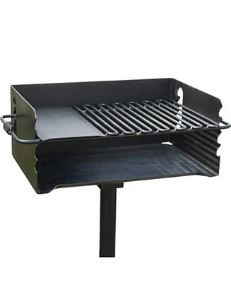 Pilot Rock Jumbo Park Style Steel Outdoor Bbq Charcoal Grill and Post, Black