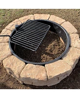 Pilot Rock 30.5 Inch Steel Ground Fire Pit Ring and Metal Cooking Grate, Black