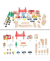 Hey Play 75-Piece Wooden Train Set with Play Table