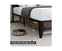 gaomon Full Size Bed Frame with Headboard, Charging Station and Storage Shelf, Sturdy Metal Slats Support, No Box Spring Need, Easy Assembly