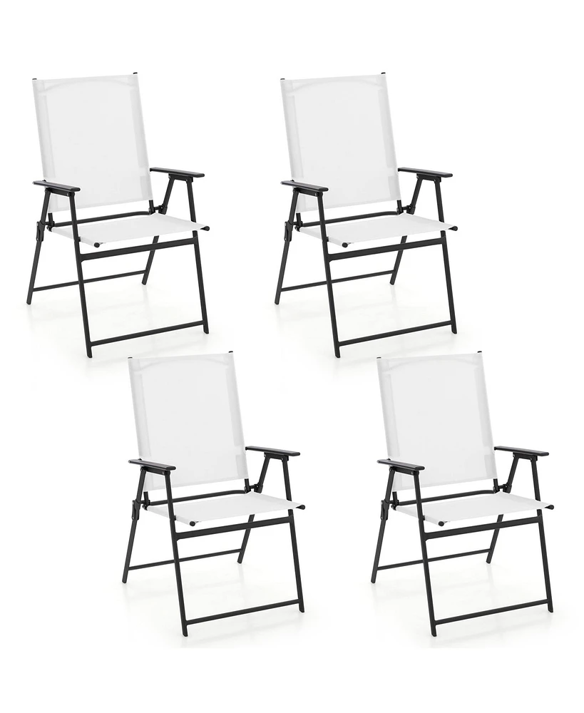 Gymax Set of 4 Patio Portable Metal Folding Chairs Dining Chair Set White