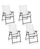 Gymax Set of 4 Patio Portable Metal Folding Chairs Dining Chair Set White