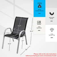 Gymax 4PCS Patio Stacking Dining Chairs w/ Curved Armrests & Breathable Seat Fabric