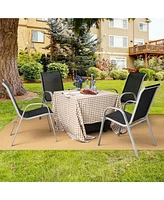 Gymax 4PCS Patio Stacking Dining Chairs w/ Curved Armrests & Breathable Seat Fabric