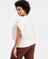 I.n.c. International Concepts Plus Ruched Surplice-Neck Top, Exclusively at Macy's