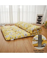 gaomon Japanese Floor Mattress, Twin Size Futon Mattress, Thick Tatami Roll-Up Mattress for Camping & Guest Room, Yellow Flower Design