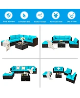 Gouun 6 Pieces Outdoor Patio Rattan Furniture Set Sofa Ottoman