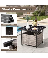 Gouun Outdoor Patio Rattan Wicker Steel Side Deck Table
