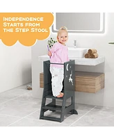 Gouun Boys Kitchen Stool Helper Standing Tower with Chalkboard and Whiteboard