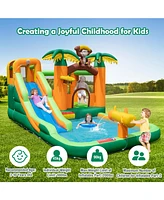 Monkey-Themed Inflatable Water Slide with Jumping Area and Pool with 680W Blower