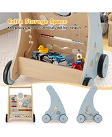 Gouun Wooden Baby Push and Pull Walker with Multi-Activity Learning Center