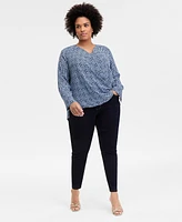 INC Plus Printed Surplice-Neck Blouse, Exclusively at Macy's