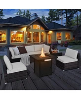 Gouun 7 Pieces Patio Furniture Set with 28 Inches 50000 Btu Propane Gas Fire Pit Table