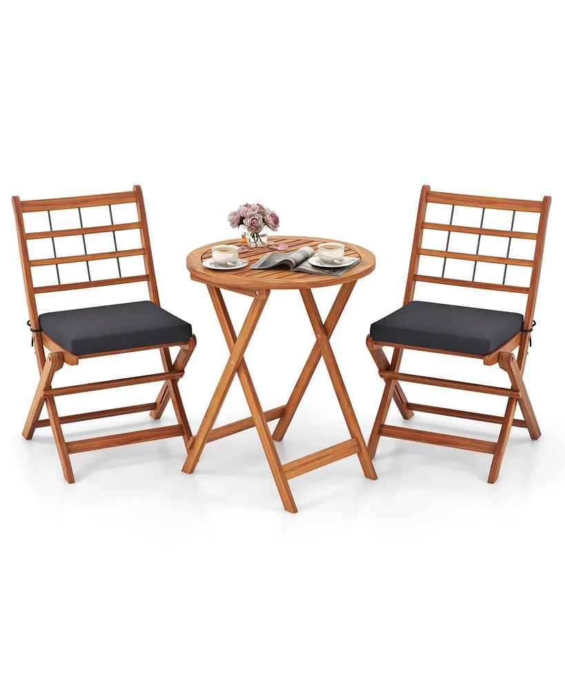 Gouun 3 Pieces Acacia Wood Patio Bistro Set with Cushions