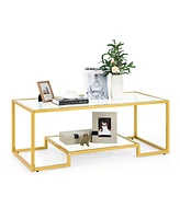 Gouun Modern 2-Tier Rectangular Table with Glass Table Top