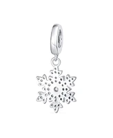 Bling Jewelry Christmas Dangle Snowflake Bead Charm .925 Sterling Silver